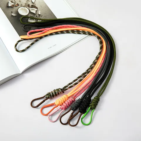 Handmade Woven Paracord Mobile Phone Lanyard Keychain With Metal Carabiner Outdoor Anti-lost Neck Strap For Keys And Phone