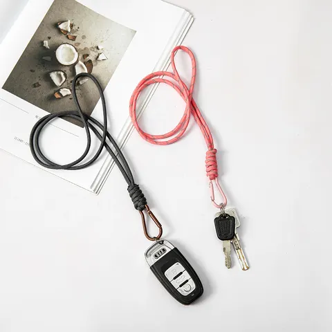 Handmade Woven Paracord Mobile Phone Lanyard Keychain With Metal Carabiner Outdoor Anti-lost Neck Strap For Keys And Phone