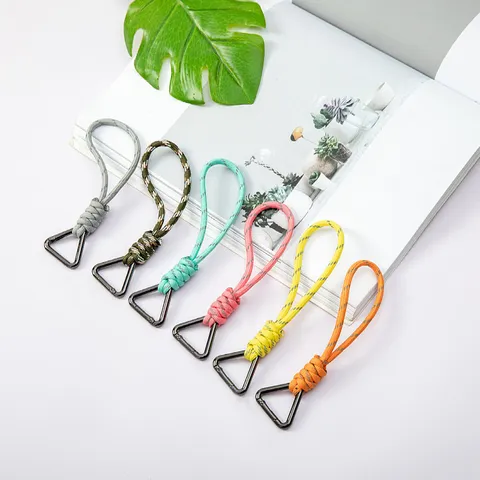 Handmade Multicore Paracord Keychain Lanyard Woven Wrist Strap With Alloy Triangle Buckle Outdoor Camping Anti-Lost Cord For Keys