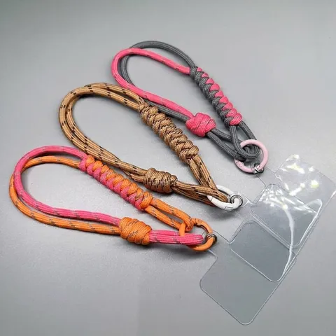 Handwoven Braided Phone Wrist Lanyard Anti-Lost Strap with Metal Buckle and Transparent Phone Patch Universal Keychain Bracelet