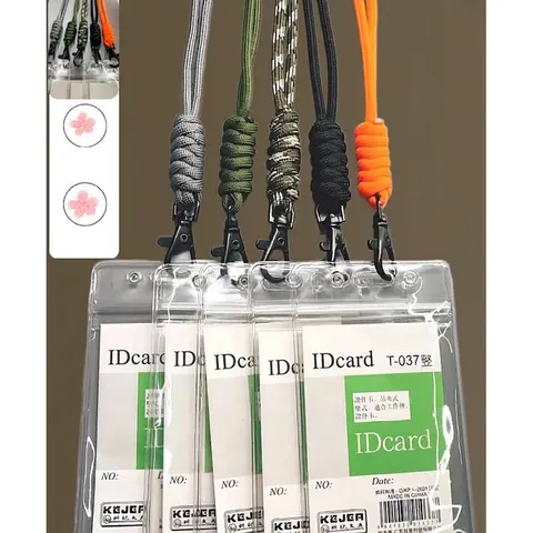 Handmade Paracord ID Card Lanyard With Waterproof PVC Badge Holder Heavy Duty Braided Neck Rope Keychain For Office Staff Student