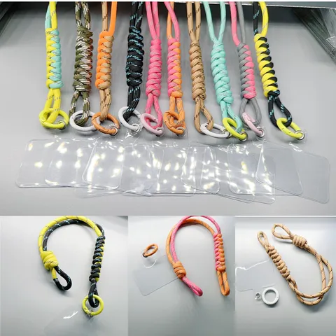 Handwoven Braided Phone Wrist Lanyard Anti-Lost Strap with Metal Buckle and Transparent Phone Patch Universal Keychain Bracelet