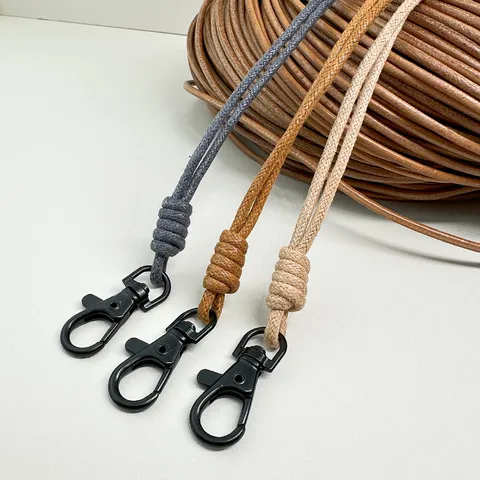 Minimalist Waxed Rope Lanyard With Zinc Alloy Lobster Clasp Neck Hanging Keychain Strap For ID Badges Access Cards School Work Name Tags