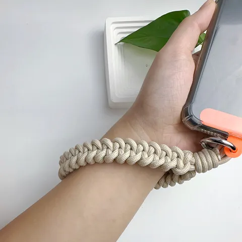 Handmade Woven Phone Wrist Lanyard Anti-Lost Polyester Braided Strap with Zinc Alloy Metal Ring Keychain Camera Charm
