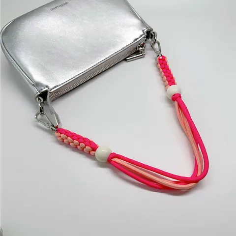 Handgefertigtes Geflochtenes Handy-Lanyard Handgelenkschlaufe Mit Perlen Zinklegierung Karabinerverschluss Mehrfarbige Webart Taschenanhänger Schlüsselanhänger Zubehör