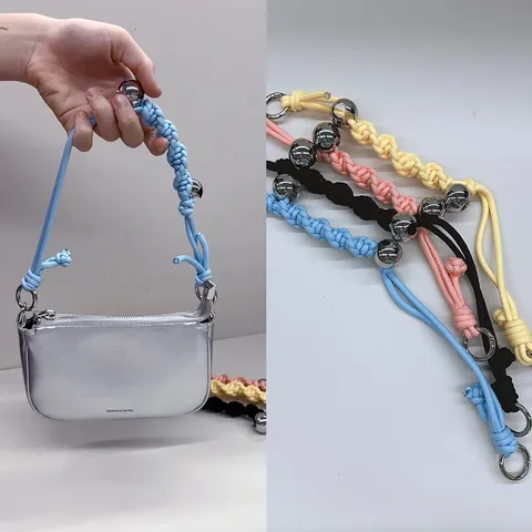 Handmade Woven Bag Strap Replacement Polyester Handle With Metal Beads For Women Handbags Short Tote Handle Accessories