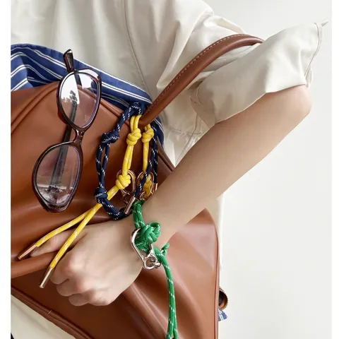 Fashionable Braided Rope Bag Charm For Women Adjustable Carabiner Metal Clip Handbag Lanyard Woven Keyring Accessory