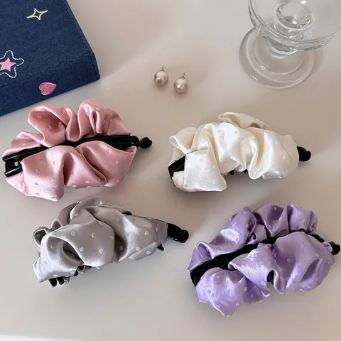 Korean Style Satin Ruffled Banana Clip For Women Polka Dot Pleated Hair Clip Sweet Ponytail Holder Hair Accessories