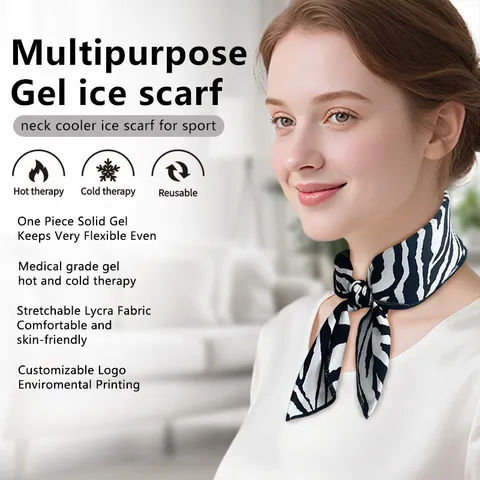 Coussin de Compresse Froide pour le Cou en Gel Solide Satin Motif Zèbre Enveloppement Rafraîchissant pour Soulager la Pression des Épaules Réutilisable