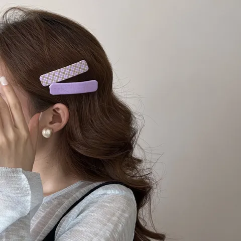 Pince à Cheveux BB en Tissu Style Coréen Violet à Carreaux Géométrique pour Femmes Filles Accessoires de Coiffure Élégants