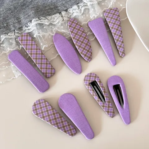 Pince à Cheveux BB en Tissu Style Coréen Violet à Carreaux Géométrique pour Femmes Filles Accessoires de Coiffure Élégants