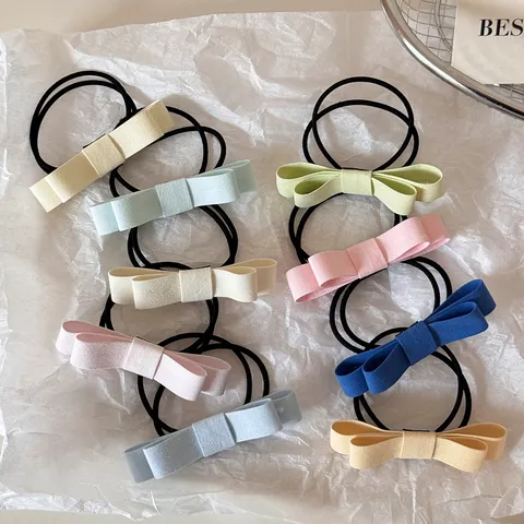 Korean Style Fabric Double Layer 3D Bow Hair Tie Simple Fresh Elastic Scrunchies For Women Ponytail Holder Daily Hair Accessories