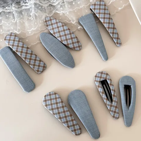 Barrettes à Cheveux BB Rétro à Carreaux de Style Coréen Pour Femmes Filles Pinces à Cheveux Simples en Polyester Bleu Accessoires de Coiffure