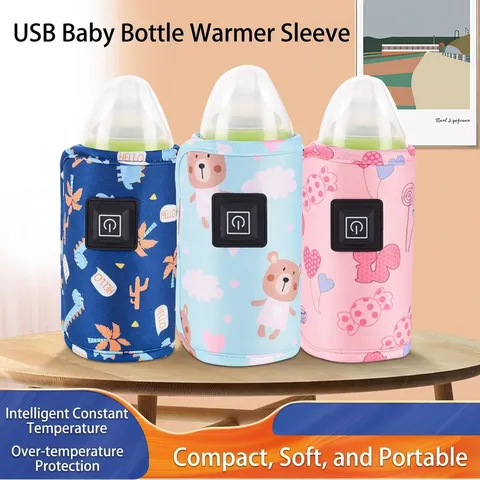 USB Babyflaschenwärmer Hülle Tragbare Konstante Temperatur Heizabdeckung Für Reise Auto Stillen Milchwärmertasche Bedruckt Samt