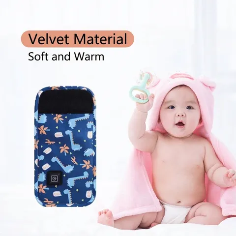 USB Babyflaschenwärmer Hülle Tragbare Konstante Temperatur Heizabdeckung Für Reise Auto Stillen Milchwärmertasche Bedruckt Samt