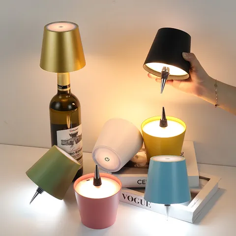 Rechargeable LED Wine Bottle Table Lamp Metal Touch Control Dimmable Cordless Desk Light For Bar Restaurant Cafe Wedding Party Home Decor Atmospheric Night Light Type-C Charging