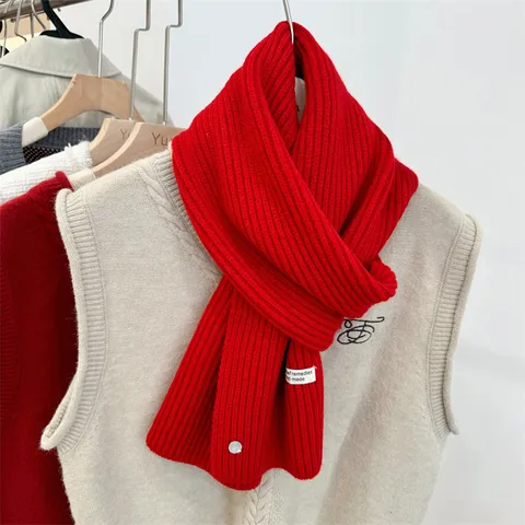 Acryl Wolmix Gebreide Sjaal Met Schelpknoop Decoratie Effen Kleur Ribgebreid Winter Warme Nekwarmer Voor Heren Vrouwen Dagelijks