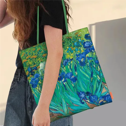 Van Gogh Oil Painting Canvas Tote Bag Famous Art Impressionist Print Shoulder Bag Large Capacity Eco Friendly Shopping Bag For Women Students Daily School Book Bag