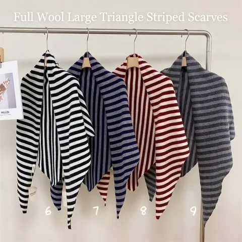 Hochwertiges Reines Woll Dreieckstuch Für Damen Winter Warm Gestreifter Einfarbiger Schal Vielseitiges Umschlagtuch Accessoire