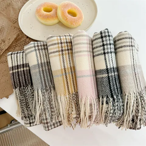 Damen Plaid Schal Kaschmir-Imitat Weich Warm Kariert Schultertuch Mit Quasten Koreanischer Stil Winterschal Für Damen Polyester