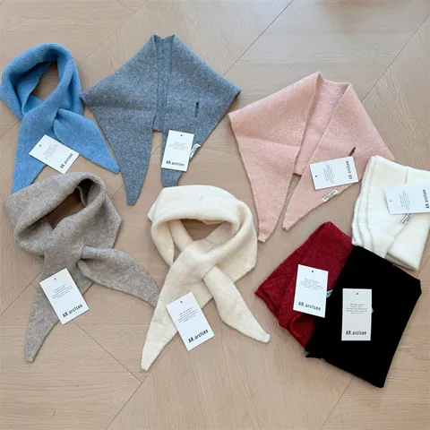 Soft Wool Blend Knitted Triangle Scarf Warm Winter Headscarf Multi-functional Wrap For Women Men Korean Style Solid Color Neck Scarf
