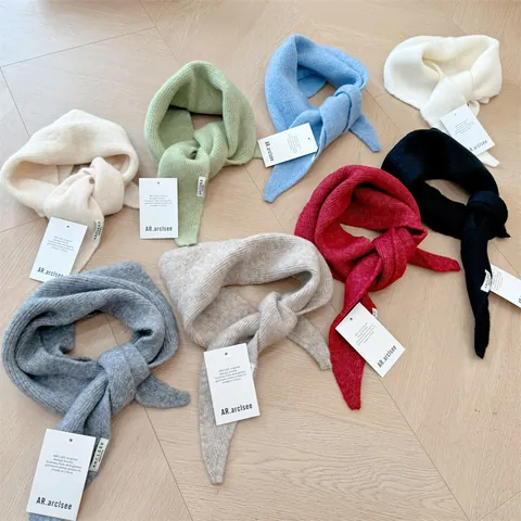 Soft Wool Blend Knitted Triangle Scarf Warm Winter Headscarf Multi-functional Wrap For Women Men Korean Style Solid Color Neck Scarf