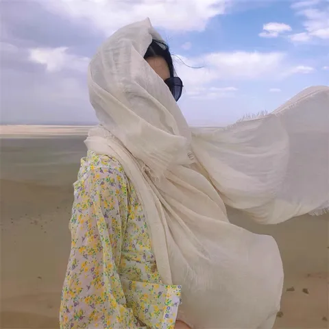 Elegant Cotton Linen Sun Protection Shawl Scarf For Women Retro Bohemian Desert Travel Large Headscarf Lightweight Wrap