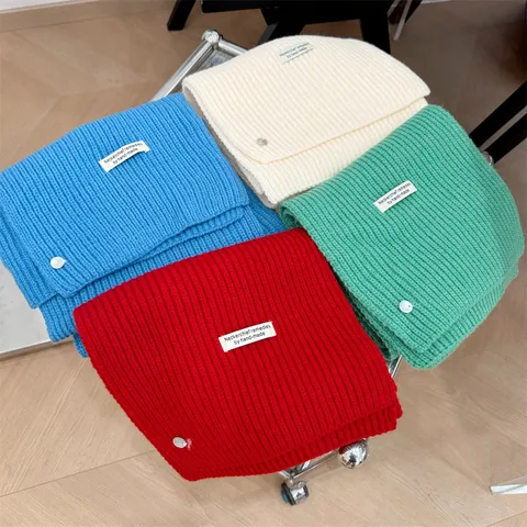 Acryl Wolmix Gebreide Sjaal Met Schelpknoop Decoratie Effen Kleur Ribgebreid Winter Warme Nekwarmer Voor Heren Vrouwen Dagelijks