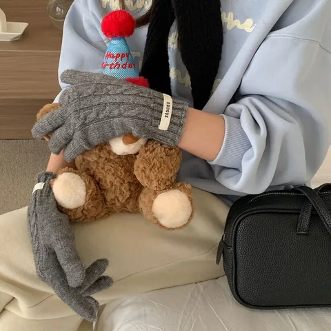 Women Winter Warm Cable Knit Gloves Soft Knitted Mittens For Outdoor Riding Korean Ins Style Thick Fashion Hand Accessories
