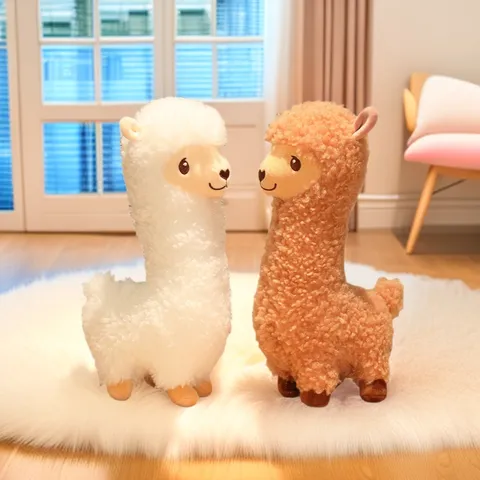Alpaca Plush Toy Cute Sheep Stuffed Animal Doll Soft Long Pillow Home Decor Children Birthday Gift White Brown Plushie