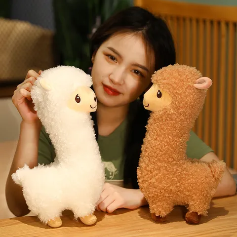 Alpaca Plush Toy Cute Sheep Stuffed Animal Doll Soft Long Pillow Home Decor Children Birthday Gift White Brown Plushie