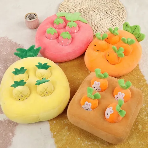 Interactive Pulling Radish Strawberry Pineapple Plush Toy Set Soft Stuffed Fruit Vegetable Animal Doll Pillow Gift For Kids