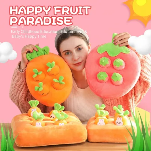 Interactive Pulling Radish Strawberry Pineapple Plush Toy Set Soft Stuffed Fruit Vegetable Animal Doll Pillow Gift For Kids