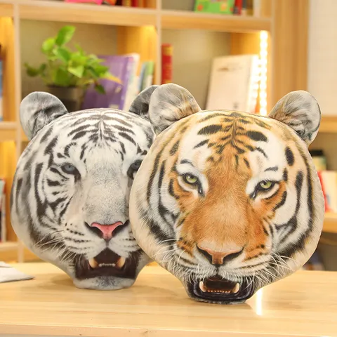 Almohada de Felpa Cabeza de Tigre Realista Impresión 3D Peluche Suave Cojín para Sofá Dormitorio Decoración del Hogar Regalo