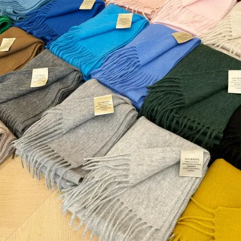 Elegant Pure Australian Wool Solid Color Scarf For Women Winter Warm Tassel Shawl Wrap Soft Pashmina Fashion Accessory Gift