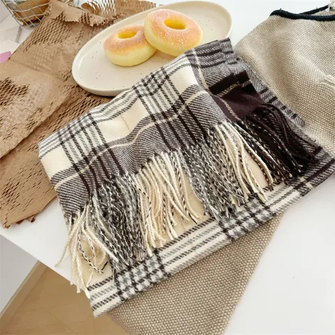 Damen Plaid Schal Kaschmir-Imitat Weich Warm Kariert Schultertuch Mit Quasten Koreanischer Stil Winterschal Für Damen Polyester