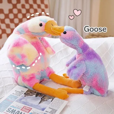 Simpatico Grande Giocattolo di Peluche Oca Bianca Morbido Cuscino Oca Tie-Dye Bambola Animale di Peluche Per Ragazze Arredamento Camera Bambini