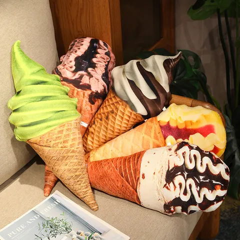 Creative Simulation Ice Cream Cone Plush Pillow Realistic Food Shaped Throw Pillow For Kids Girls Valentine Gift Home Decor