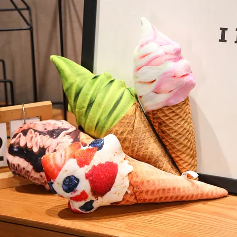 Creative Simulation Ice Cream Cone Plush Pillow Realistic Food Shaped Throw Pillow For Kids Girls Valentine Gift Home Decor