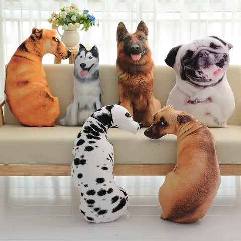 Almohada de Perro 3D Realista Simulación Animal de Peluche Husky Pastor Alemán Shar Pei Dálmata Almohada Decorativa para Sofá en Casa Para Niños Adultos