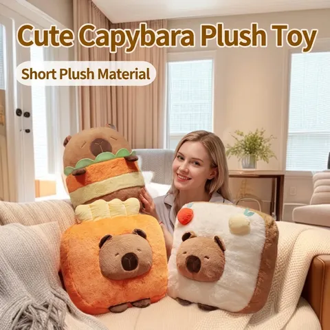 Lindo Juguete de Peluche de Carpincho Comida Creativa Hamburguesa Tostada Papas Fritas en Forma de Animal de Peluche Suave Muñeca Capibala para Regalo de Niños Decoración del Hogar
