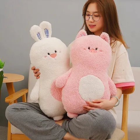 Cartoon Animal Plush Throw Pillow Soft Huggy Bear Rabbit Pig Doll Office Nap Cushion For Kids Girls Gift Home Decor