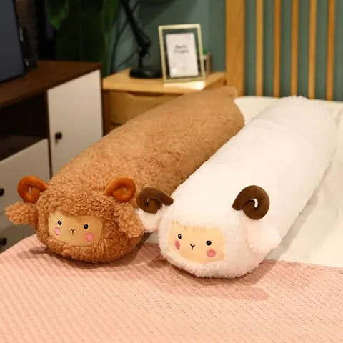 Cuscino per il Corpo in Peluche a Forma di Agnello Riccio Morbido Animale di Peluche Pecora Lunga Fodera Sfoderabile Lavabile