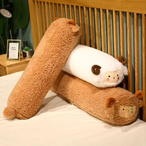 Cuscino per il Corpo in Peluche a Forma di Agnello Riccio Morbido Animale di Peluche Pecora Lunga Fodera Sfoderabile Lavabile