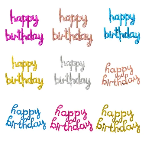 Connected Script Happy Birthday Balloon Aluminum Foil Cursive Letter Balloons For Birthday Party Backdrop Decor Supplies