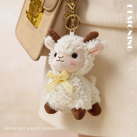 Cute Plush Sheep Keychain Pendant With Striped Bowknot Soft Lamb Stuffed Toy Bag Ornament For Kids And Women Gift