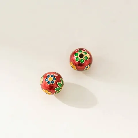 925 Sterling Zilver Geëmailleerd Ronde Tussenkraal Rood Email Bloemen Losse Kraal DIY Sieraden Maken Accessoire Etnische Charm Kraal