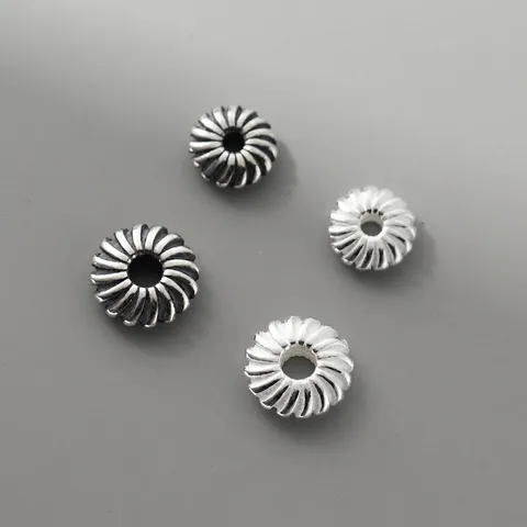 925 Sterling Silver Loose Spacer Beads Vintage Oxidized Flat Round Spiral Stripes Beads For Bracelet Necklace Handmade DIY Jewelry Craft Supplies