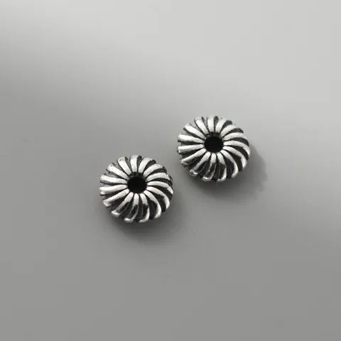 925 Sterling Silver Loose Spacer Beads Vintage Oxidized Flat Round Spiral Stripes Beads For Bracelet Necklace Handmade DIY Jewelry Craft Supplies