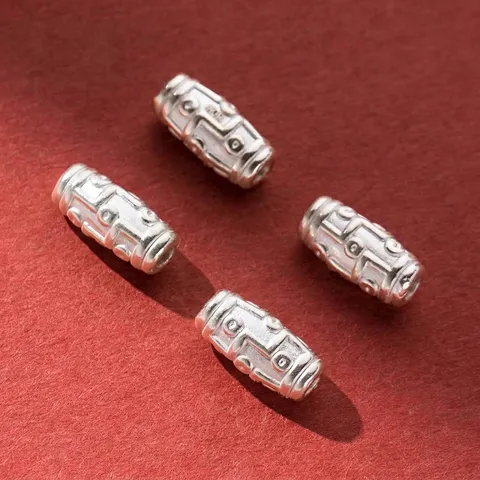 Retro 999 Sterling Silver 3D Hard Silver Dzi Style Totem Beads Distressed Spacer Beads For Jewelry Making DIY Accessories